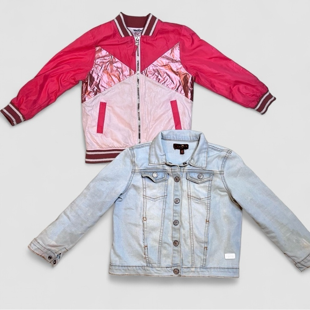 7 For All Mankind Denim Jacket + OshKosh Pink Bomber Girls 4T Jacket Bundle